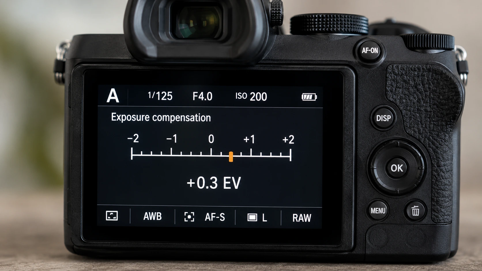 Exposure scale on the camera display – reading the EV indicator