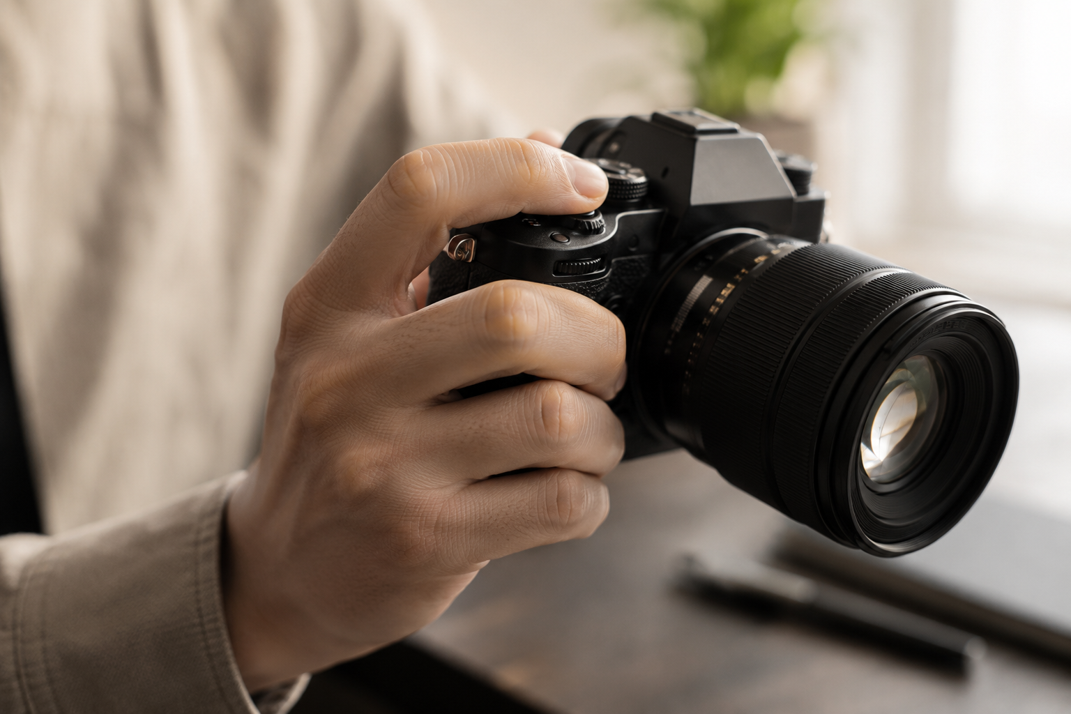 Hand gripping a camera — intuitive handling as a key criterion for beginners