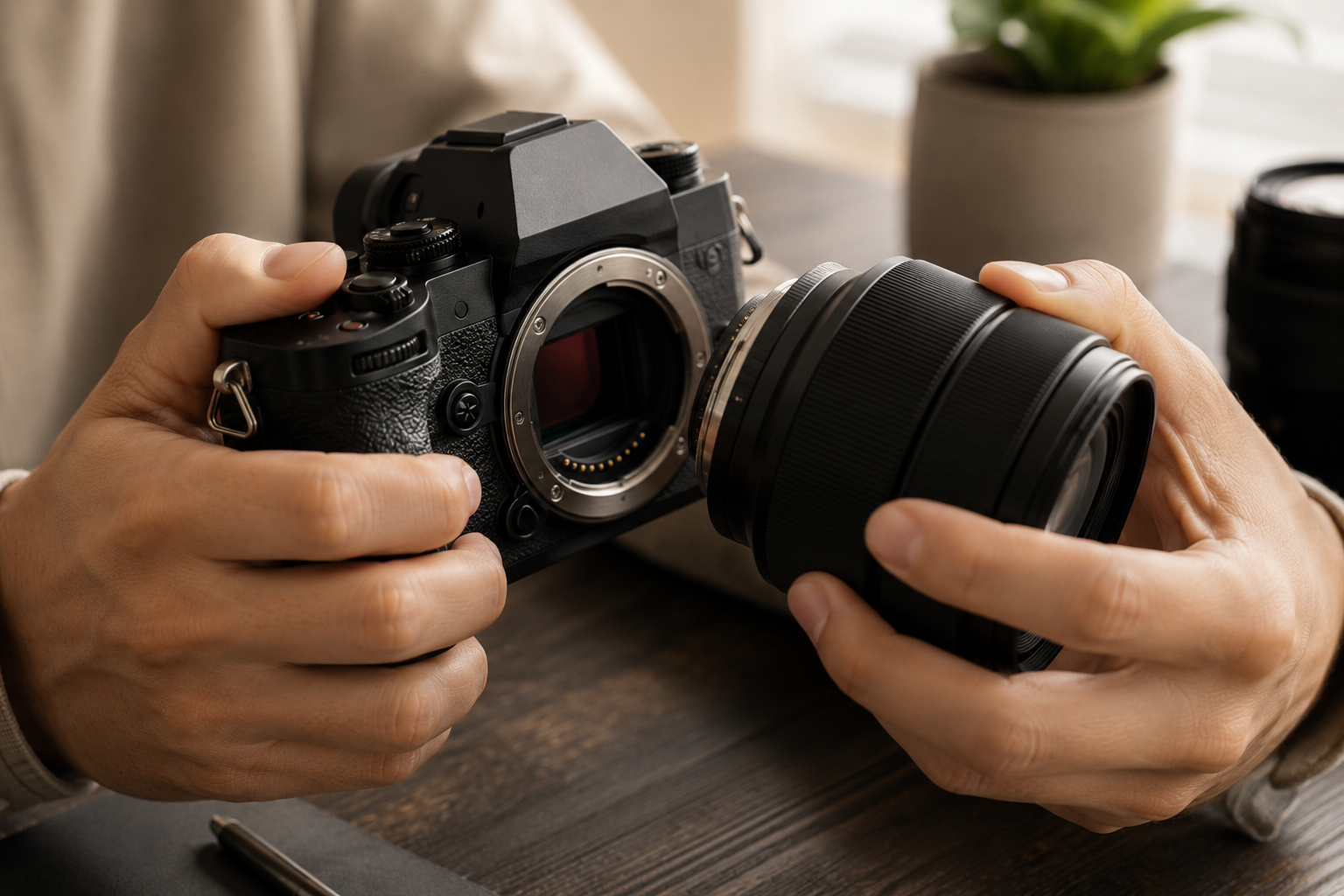 Swapping a lens on a mirrorless camera — interchangeable lenses as a beginner advantage